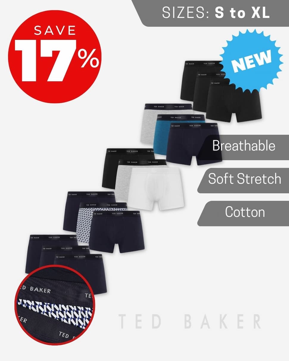 Ted Baker Mens 3 Pack Stretch Soft Cotton Trunks Breathable Boxer Briefs