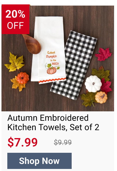 Autumn Embroidered Kitchen Towels, Set of 2