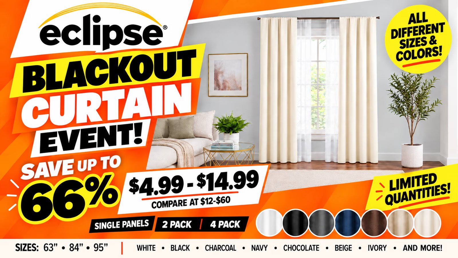 eclipse black out curtains, ranging from $4.99 - $14.99
