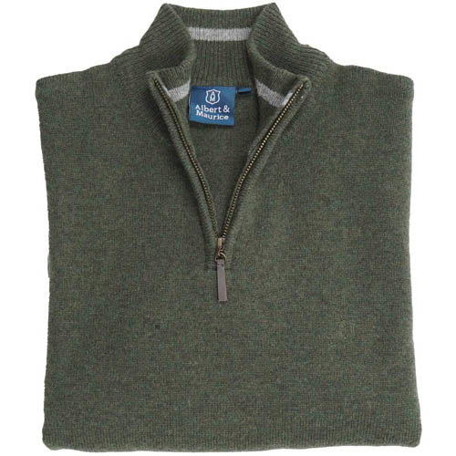 Shop Albert and Maurice Netherton Zip Neck Lambswool Jumper Thyme