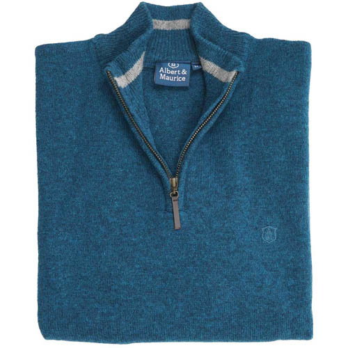 Shop Albert and Maurice Netherton Zip Neck Lambswool Jumper Teal