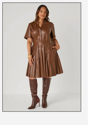 Pintucked Faux Leather Dress