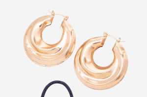 Gold Tone Puff Hoop Earrings