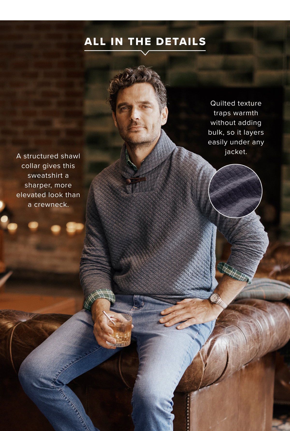 Model is wearing UNUTCKit Shawl Collar Sweatshirt