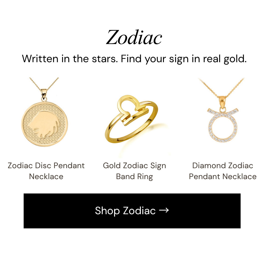 Zodiac.  Written in the stars. Find your sign in real gold.