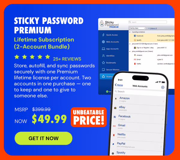 Sticky Password Premium Lifetime Subscription: 2-Account Bundle
