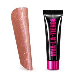 Polygel Viva La Tienda – Soft Shine 27 Sunset Dust 15ml – nude cu sclipici fin multicolor, nu se lipește de pensulă, se pilește ușor, pentru construcție și modelare cu strălucire fină