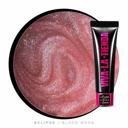 Polygel Viva La Tienda – Eclipse 01 Blood Moon 15ml by Edina Lörinc – roz-nude cu sclipici fin argintiu, aderență puternică, pentru manichiuri de mireasă și ocazii elegante