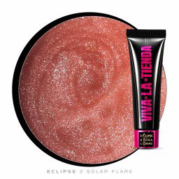 Polygel Viva La Tienda – Eclipse 02 Solar Flare 15ml by Edina Lörinc – nude cu sclipici fin argintiu, aderență puternică, pentru manichiuri de mireasă și ocazii elegante