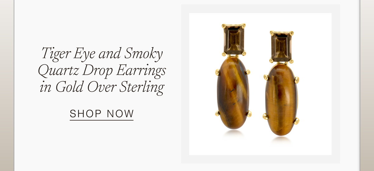 Tiger eye and smoky quartz drop earrings in gold sterling | SHOP NOW
