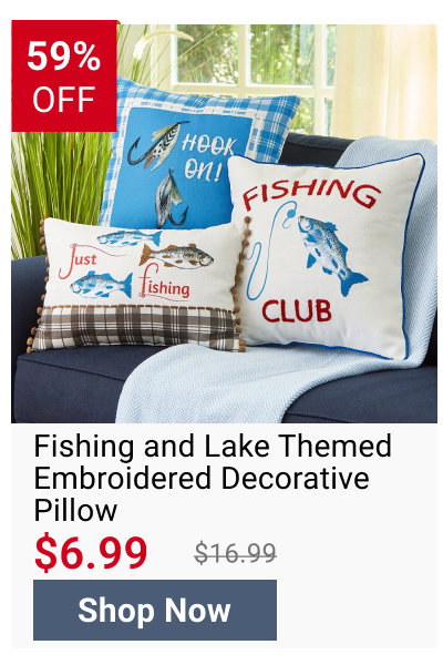 Fishing and Lake Themed Embroidered Decorative Pillow