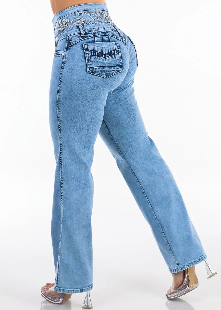 Image of Butt Lift Super High Waist Wide Leg Stretch Jeans Acid Wash