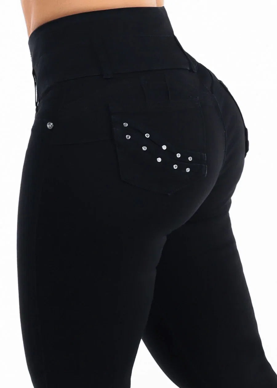 Image of Butt Lift Super High Waist Black Stretch Skinny Jeans