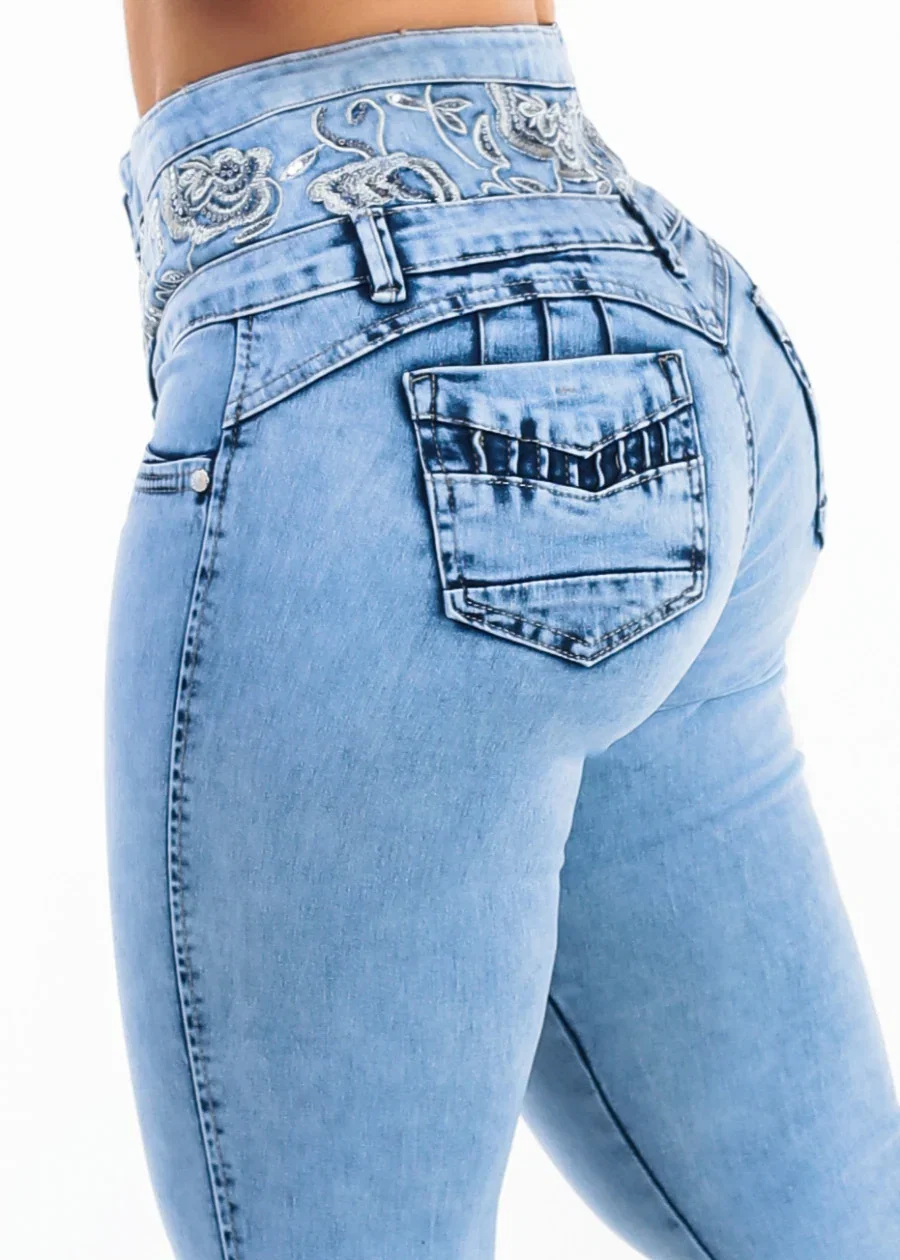 Image of Butt Lift High Waist Acid Wash Stretch Skinny Jeans