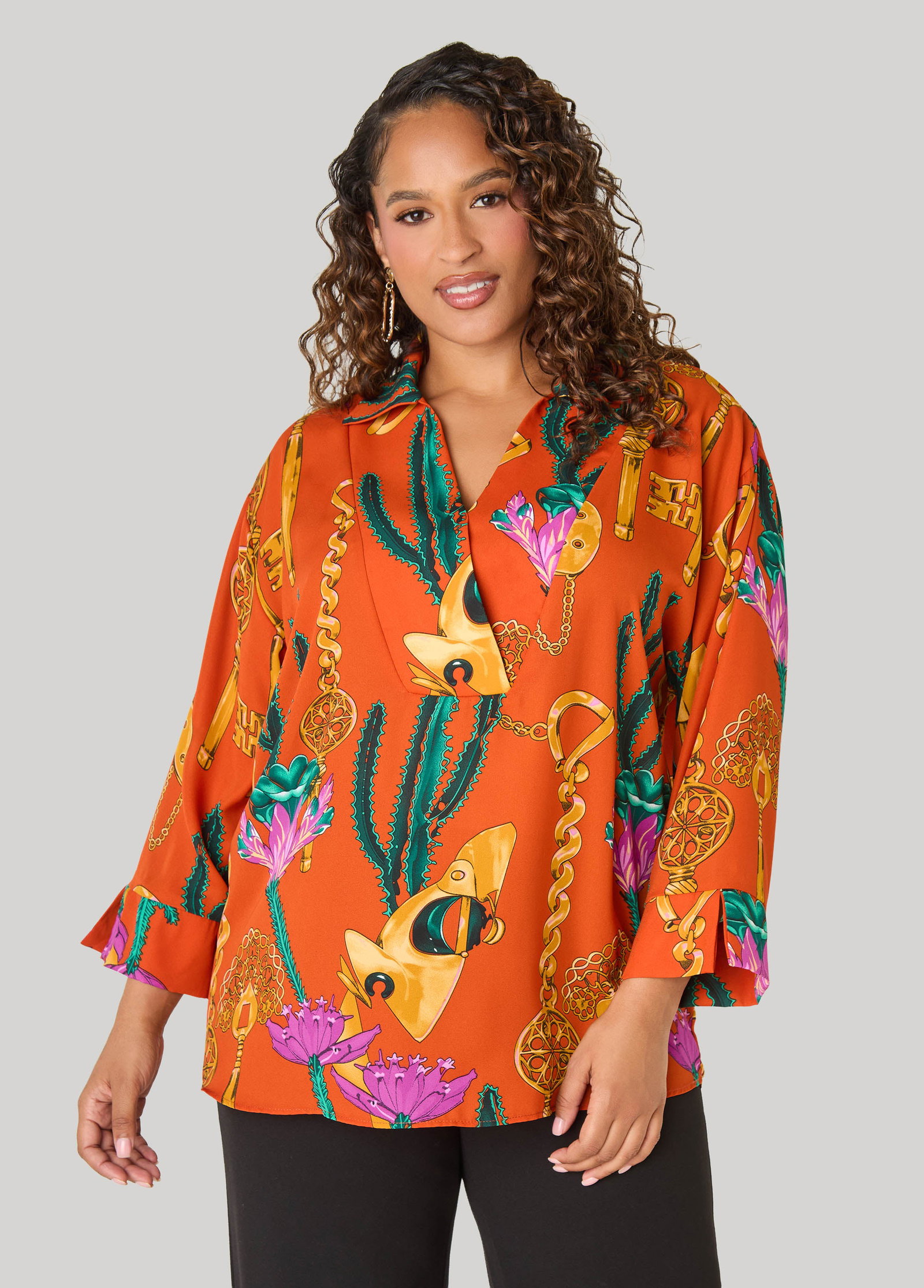 Printed V Neck Crepe Top