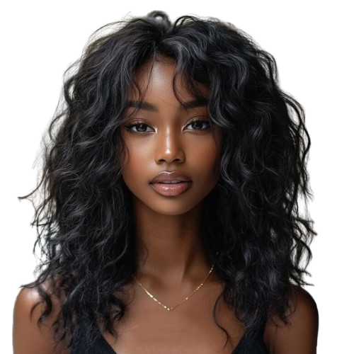 IDefinewig Glueless Beach Curly Wigs With Bangs Lace Front Human Hair Wigs