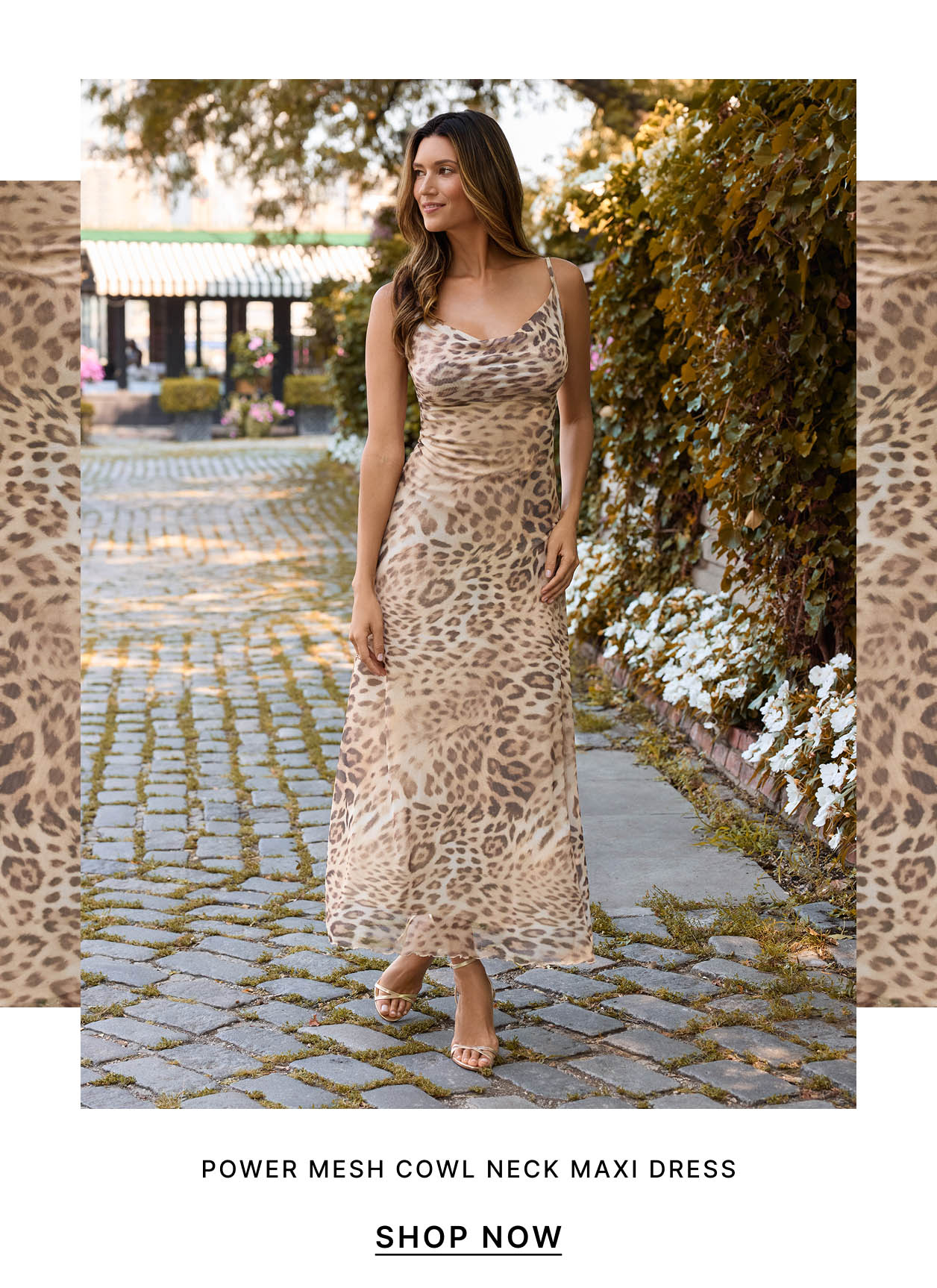 Power Mesh Cowl Neck Maxi Dress