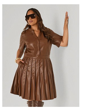 Pintucked Faux Leather Dress