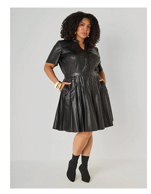 Faux Leather Pintucked Dress