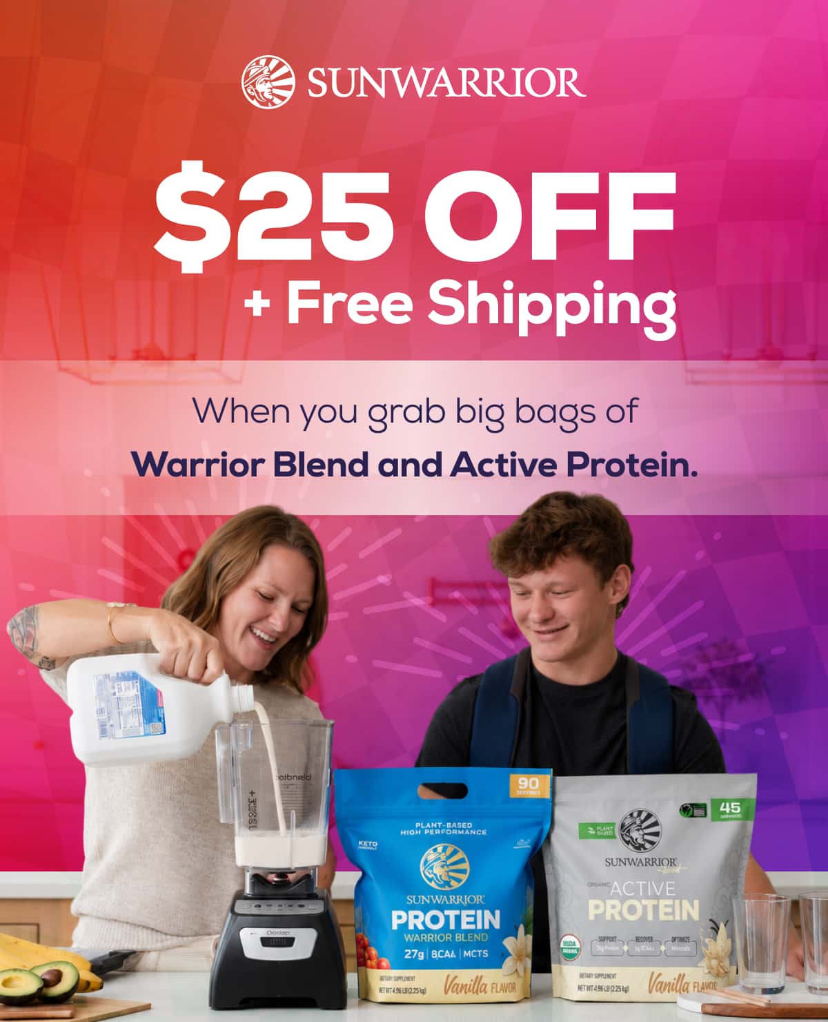 $25 OFF + Free Shipping When you grab big bags of  Warrior Blend and Active Protein. 