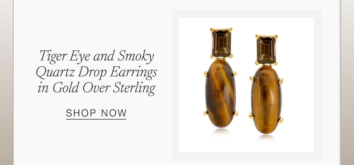 Tiger Eye and Smoky Quartz Drop Earrings in Gold Over Sterling | SHOP NOW