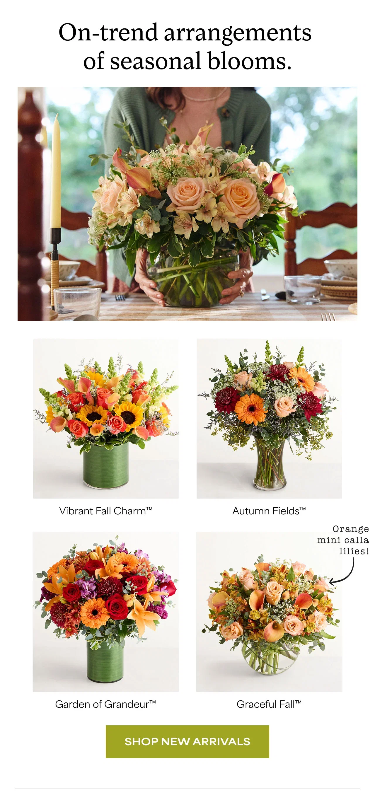On-trend arrangements of seasonal blooms.