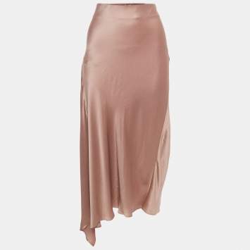 Pink Satin Asymmetric Midi Ski