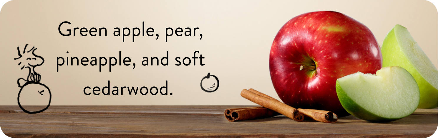 Green apple, pear, pineapple, and soft cedarwood. 