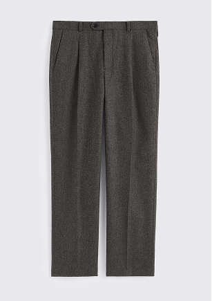 Charcoal Flannel Wide Leg Pleated Trousers