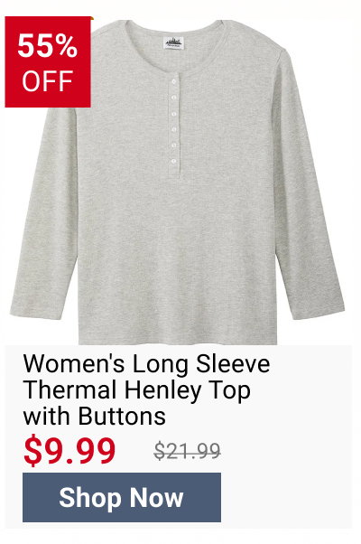 Women's Long Sleeve Thermal Henley Top with Buttons