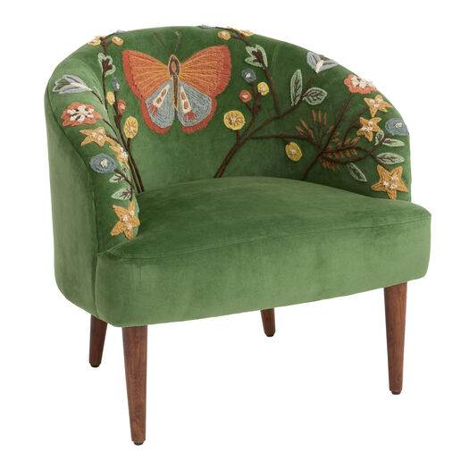CRAFT Anissa Green Velvet Butterfly Floral Embroidered Chair