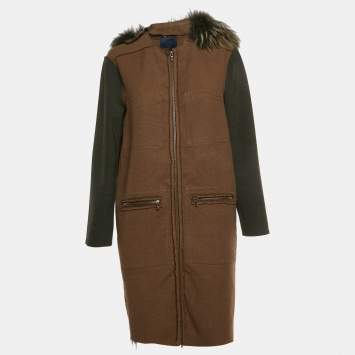 Brown Wool Blend Fur Coat M