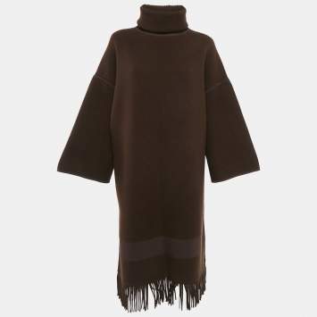 Brown Wool Knit Fringed Turtle