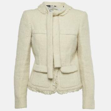 Cream Tweed Ruffled Tie-Up Nec