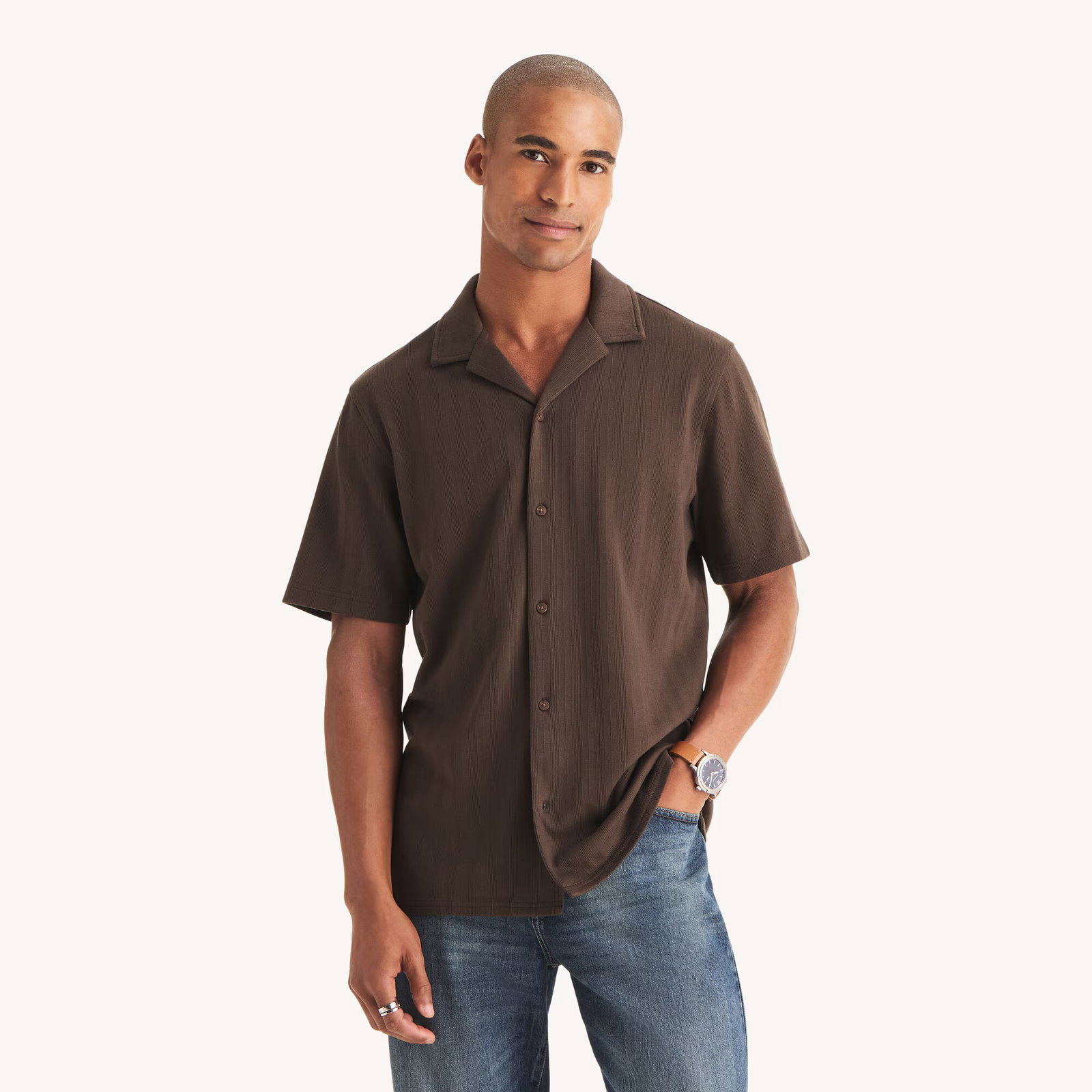 Image of Button-Front Jacquard Polo