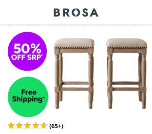 Set of 2 Brosa Clovis Counter Stools (French Beige, 65cm) Product Image