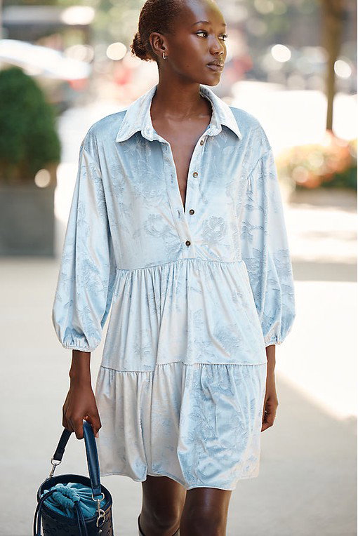 The Bettina Tiered Shirt Dress by Maeve: Mini Velvet Edition