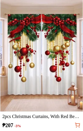 2pcs Christmas Curtains With Red...