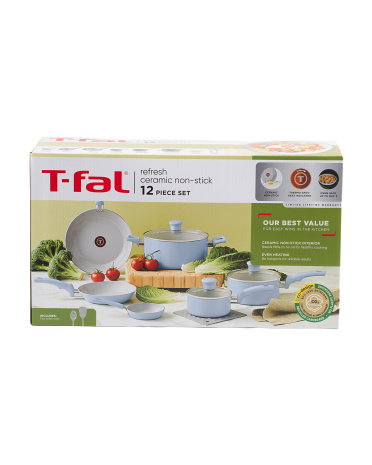 12pc Refresh Ceramic Non-stick Cookware Set | Blue | Silicone