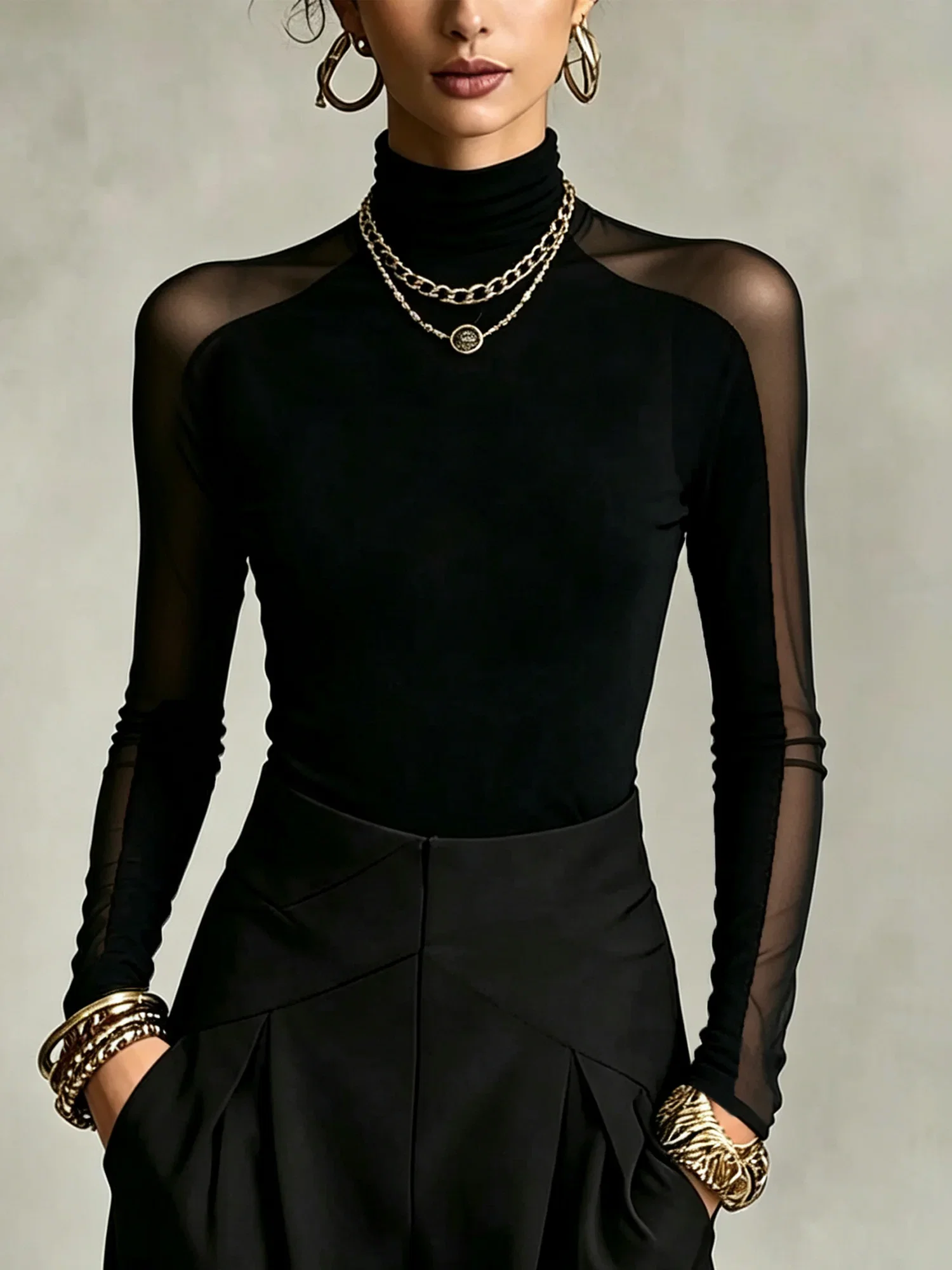 Urban Plain Split Joint Turtleneck T-shirt