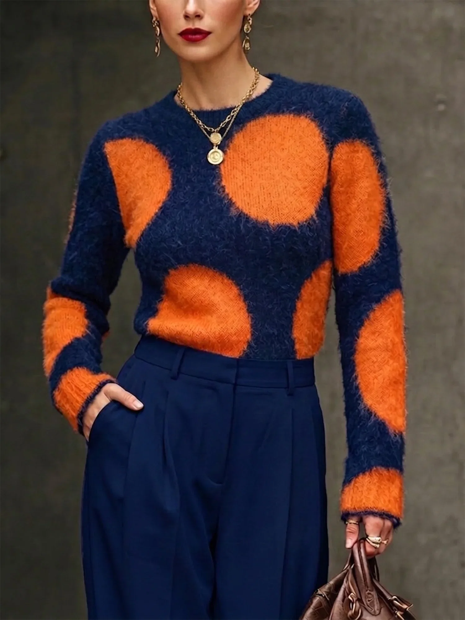 Casual Polka Dots Crew Neck Sweater