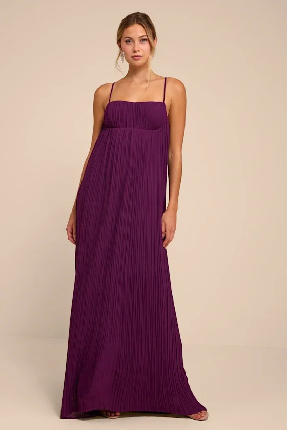 Image of Avi Plum Pleated Sleeveless Maxi Dress