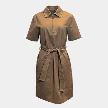 Brown Collared Belted Dress FR