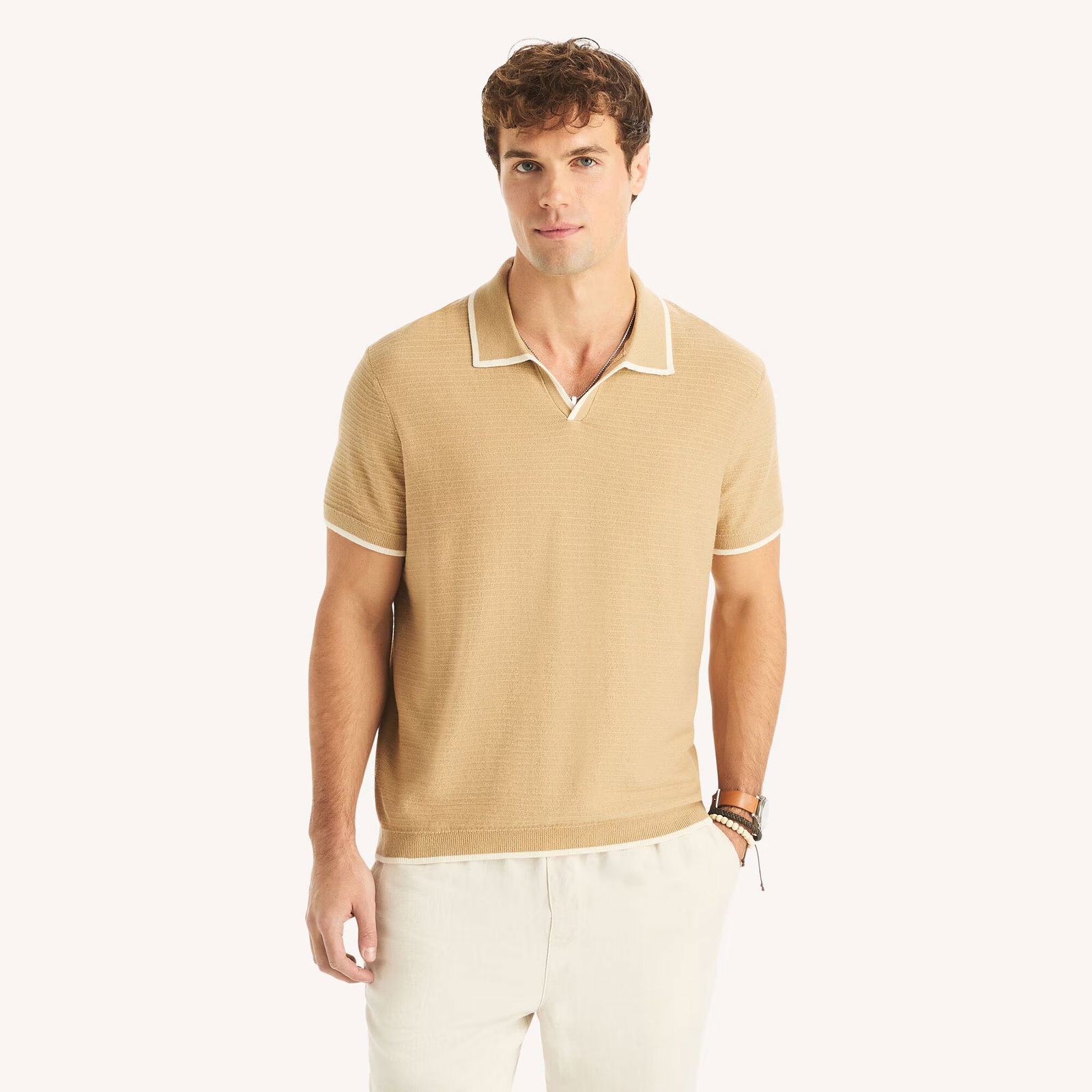Image of Tipped Textured Sweater Polo
