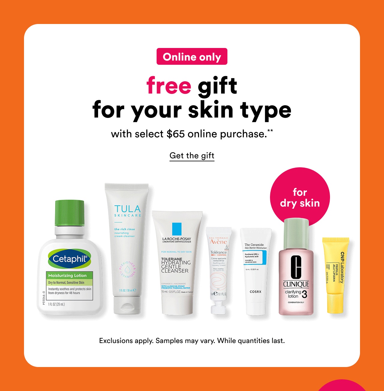 Online only | Free gift for your skin type with select $65 online purchase**