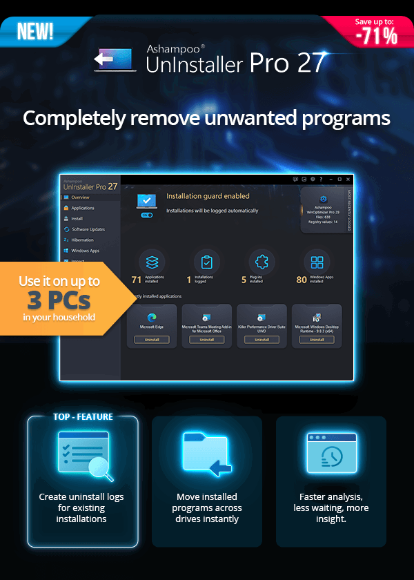 Ashampoo® UnInstaller Pro 27 | Completely remove unwanted programs