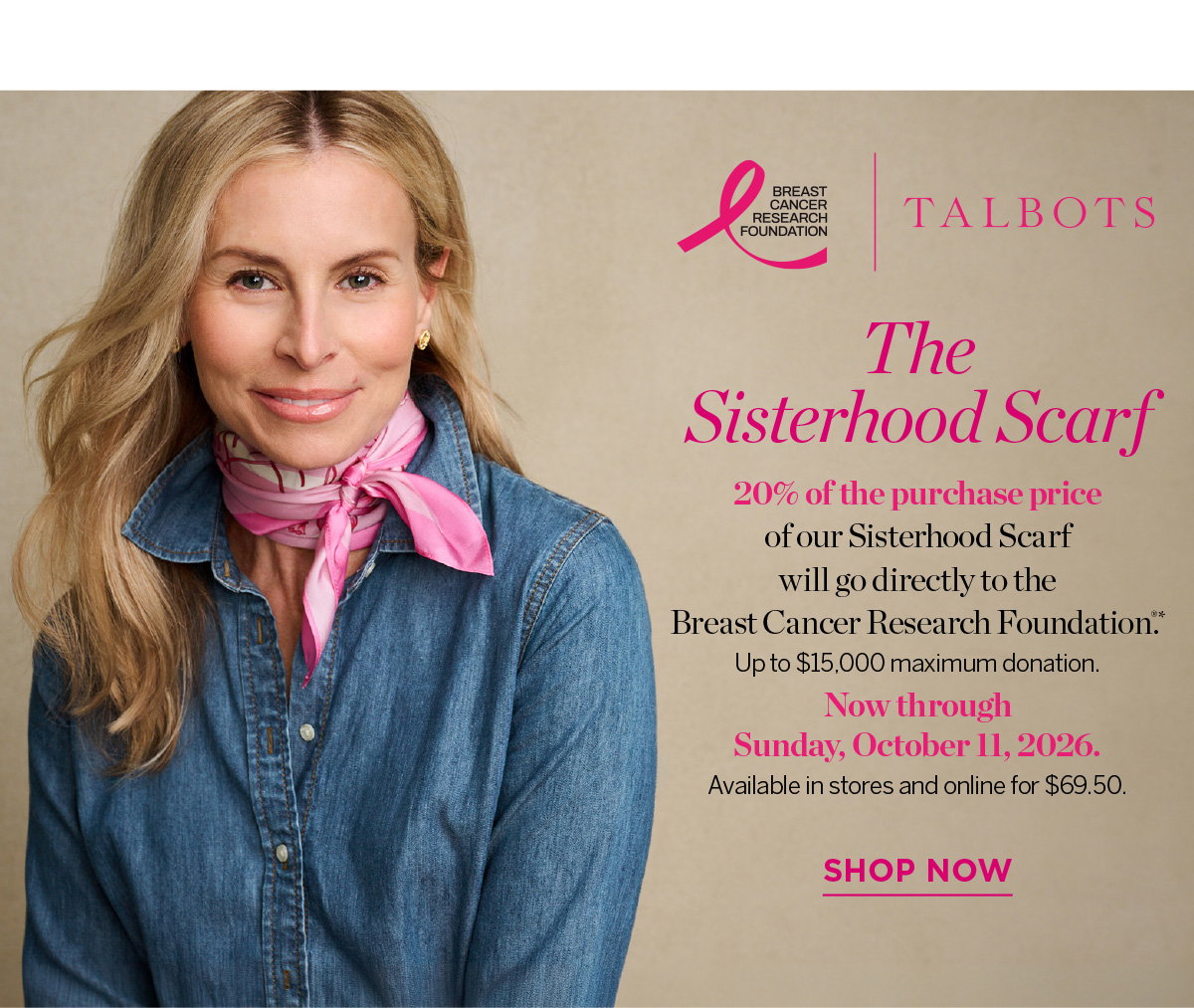 20% of the purchase price of our Sisterhood Scarf will go directly to the BCRF | Shop Now