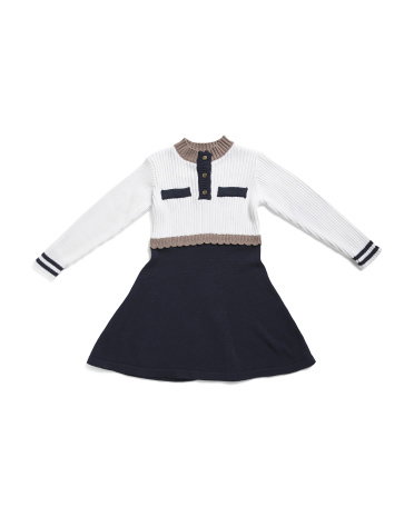 Toddler Girls Sporty Color Block Sweater Dress | White/Blue | Size: 3 | Cotton