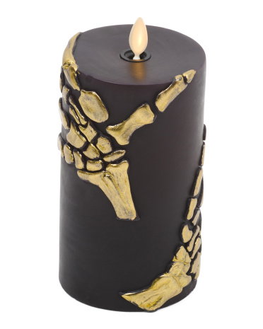 Skeleton Hand Led Pillar Candle | Black/Gold