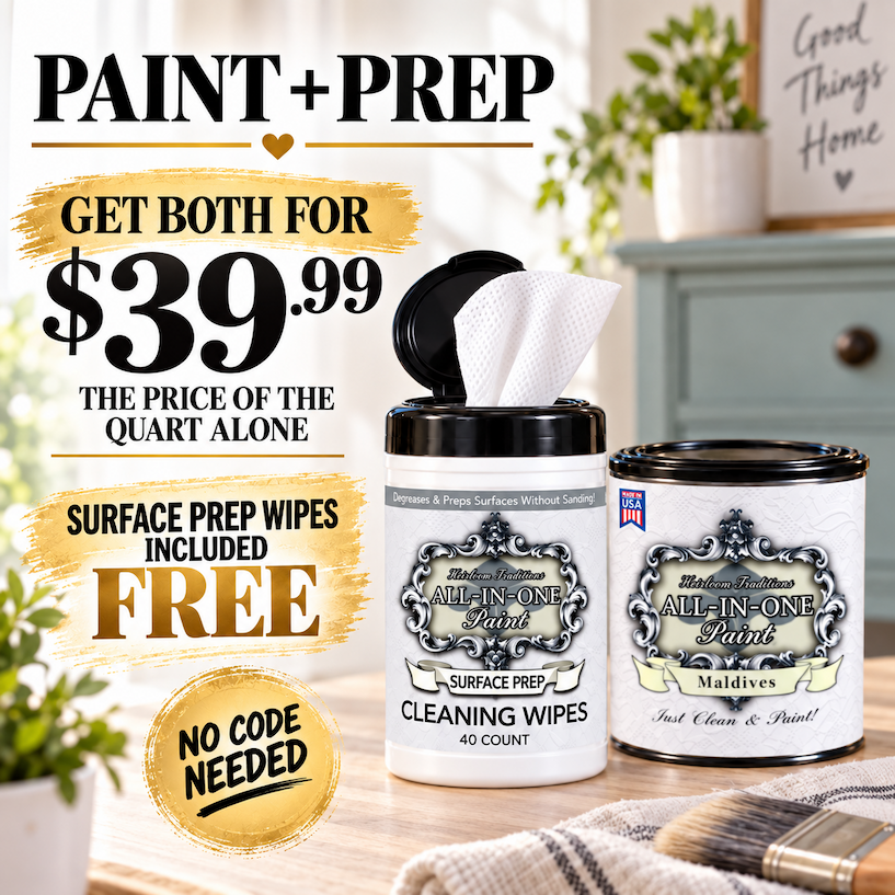 Paint & Wipes Duo Bundle with one quart of ALL-IN-ONE Paint and Surface Prep Wipes for $39.99, the regular price of the quart alone